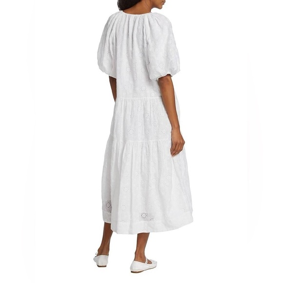 Frame Broderie Anglaise Ramie Puff Sleeve Midi Eyelet Dress in White - Picture 16 of 16